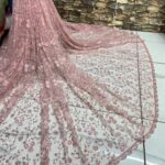 Pink color net embroidery designer fabric