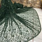 Green color net embroidery designer fabric